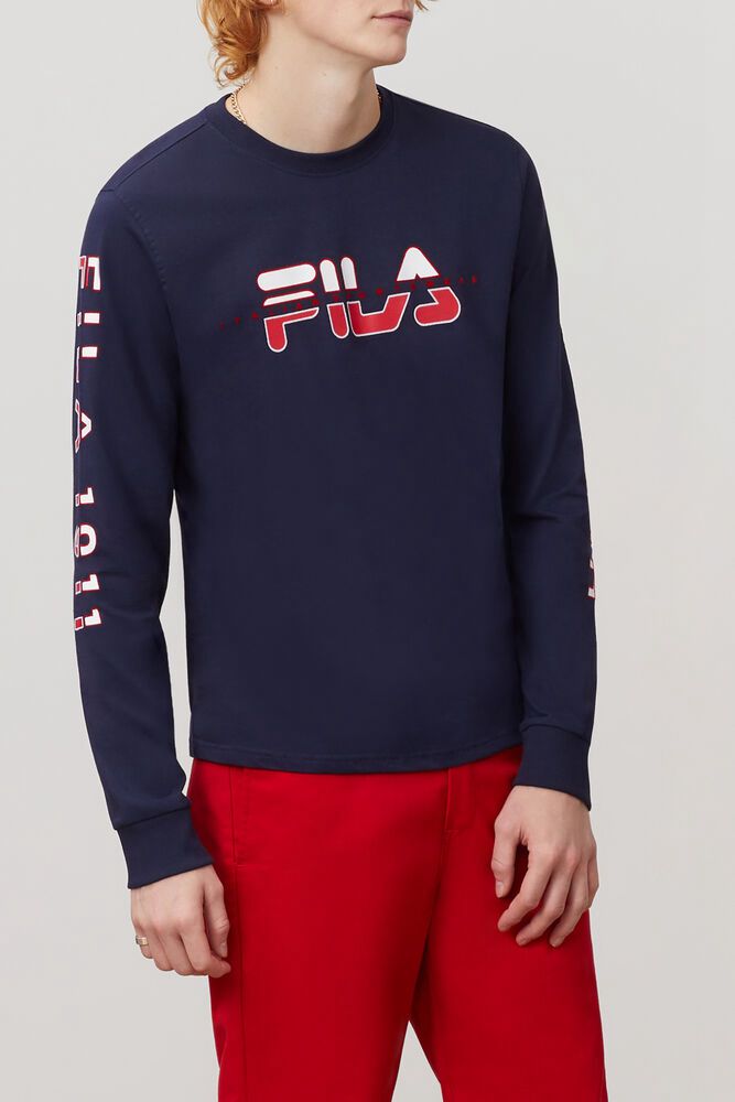 Fila Christophe Long Sleeve T-Shirt Navy - Mens - 61270EMAI